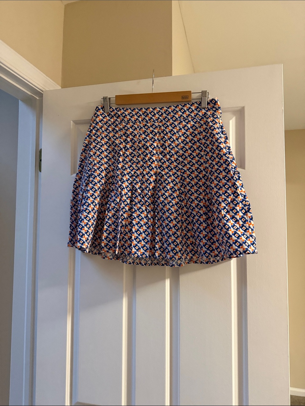 Marvel Blue and Orange Geometric Pleated Skirt